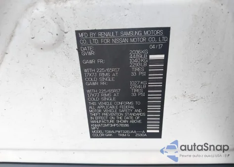 2017 Nissan Rogue S z USA, uszkodzony, nr VIN KNMAT2MT3HP578186
